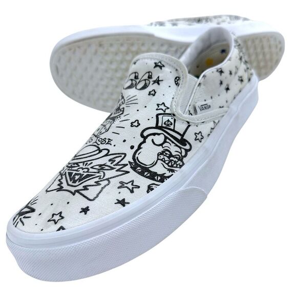 VANS Tattoo White Canvas Slip-on Sneakers 11.5(W) 9(M) - Picture 9 of 9